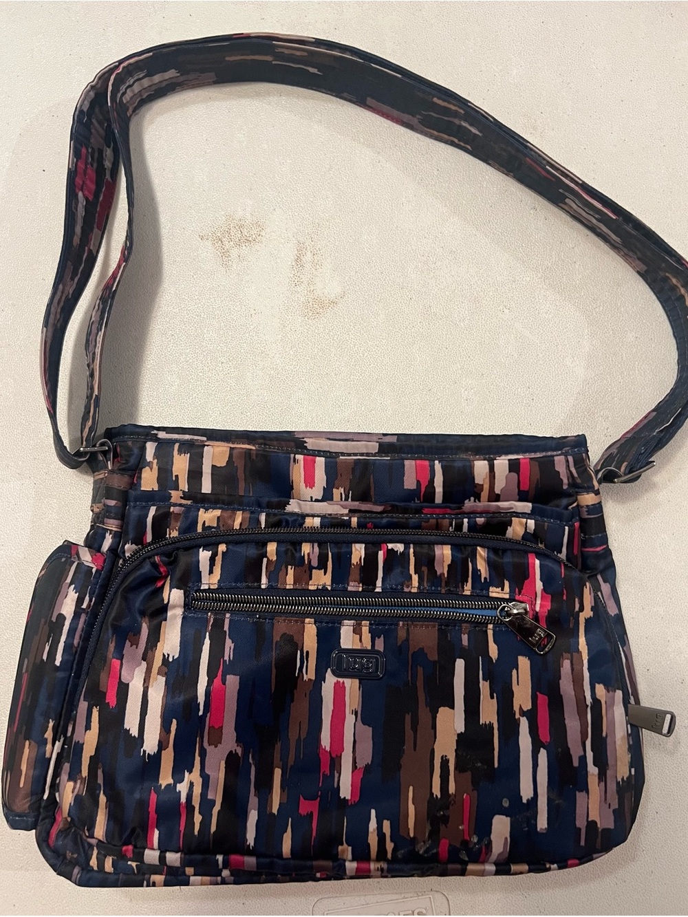 Lug Shoulder Bag Women Zipper Pockets Lined Multicolor Geometric Pattern